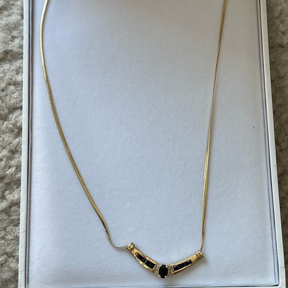 14k solid gold with diamonds and sapphire necklace - Picture 8 of 8